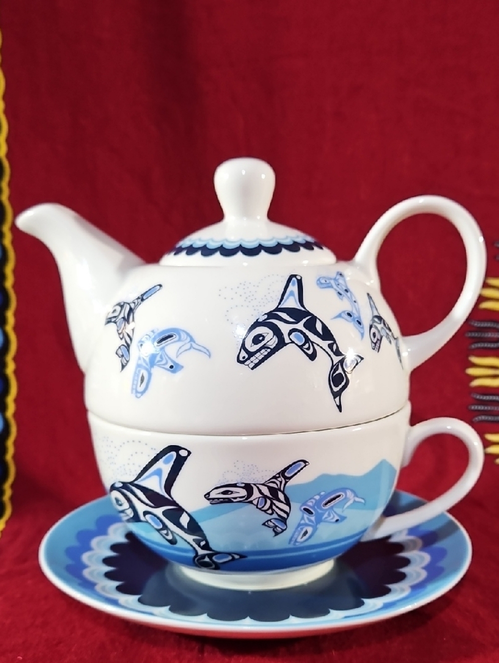 Native Northwest Indigenous Orca Family Ceramic Stackable Tea Set, Paul Windsor
